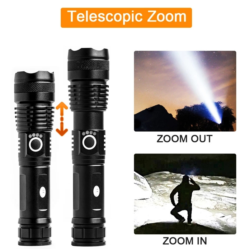 100000LM xhp50.3 most powerful flashlight 5 Modes usb Zoom led torch  Aluminium Alloy Waterproof Zoomable 18650 or 26650 battery