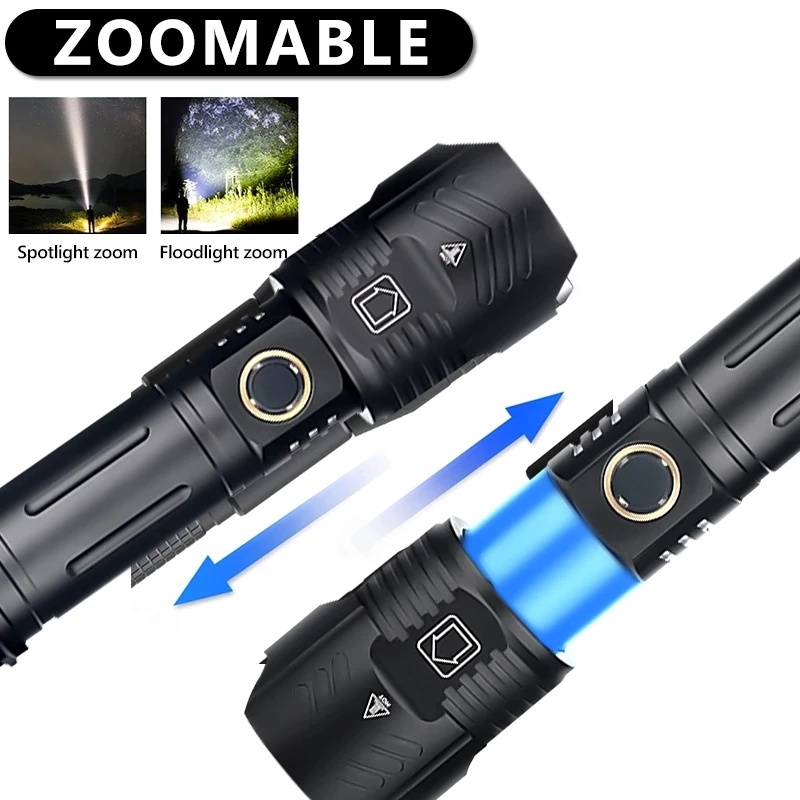 2024 Newest XHP199 16-core LED Flashlight Zoom USB Rechargeable Most Powerful XHP99 xhp90 XHP50 Torch 18650 26650 Handheld Light