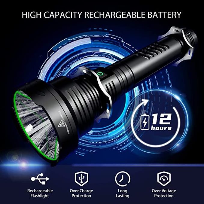 10000M Rechargeable tactical LED Flashlights xhp90 torch light 120000 High Lumens Super power Handheld Flashlight as power bank