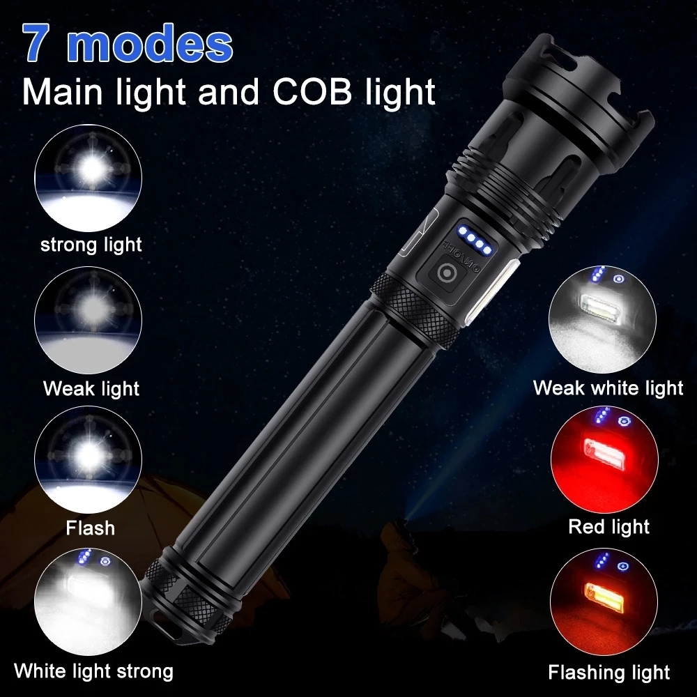 Tactical LED Usb Rechargeable self defense Flashlights 10000 High powerful Lumen fleshlight XHP90 recharging Flashlight with COB