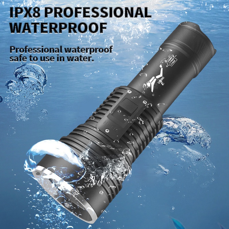 High Power Diving Flashlight IPX8 Highest Waterproof Rating Professional Diving Light Powered by 26650 Battery With Hand Rope