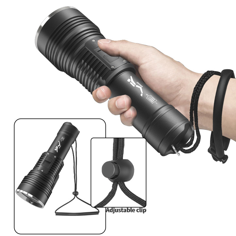 High Power Diving Flashlight IPX8 Highest Waterproof Rating Professional Diving Light Powered by 26650 Battery With Hand Rope