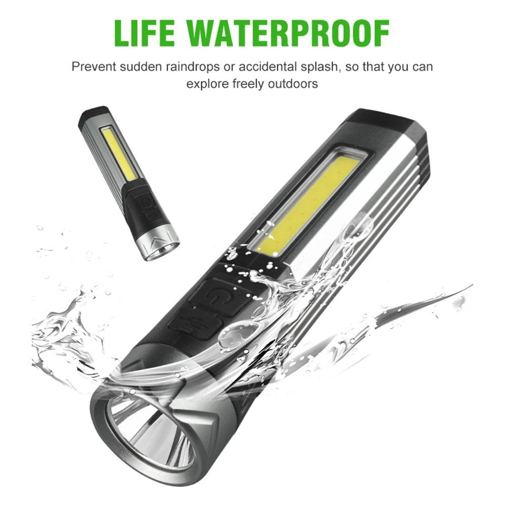 Portable Waterproof Led Flashlight 90 Degree Rotating Head Usb Rechargeable Multi-functional Emergency Work Light