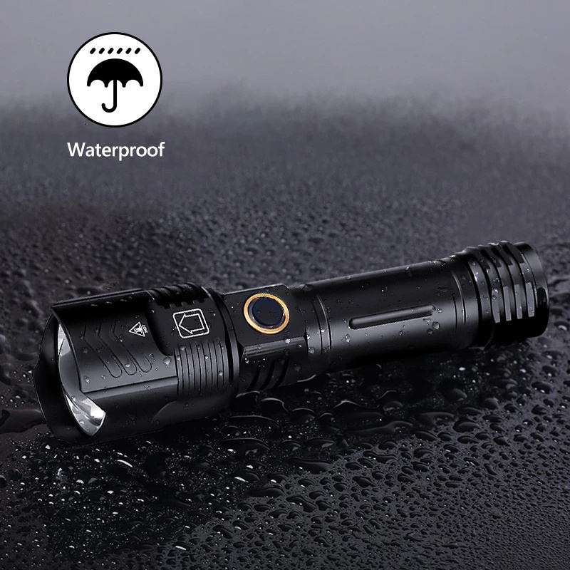 XHP160 LED Powerful Flashlight Type-C Rechargeable Zoomable Torch Light Hiking Emergency Camping Waterproof Tactical Flashlight