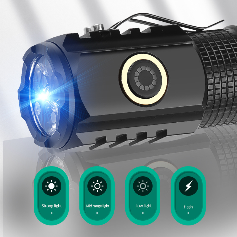 Powerful Mini LED LED Flashlight 1000LM Super Bright Keychain Light USB Rechargeable Torch Camping Lantern with Power Indicator