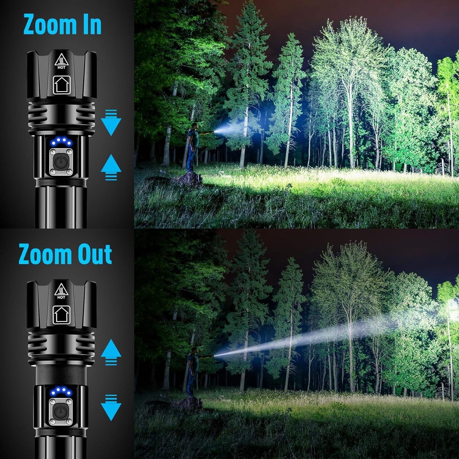 1500m Portable Rechargeable Flashlight Torch Light Long Range High Lumens 100000 Powerful 30W LED Tactical Flashlight Waterproof