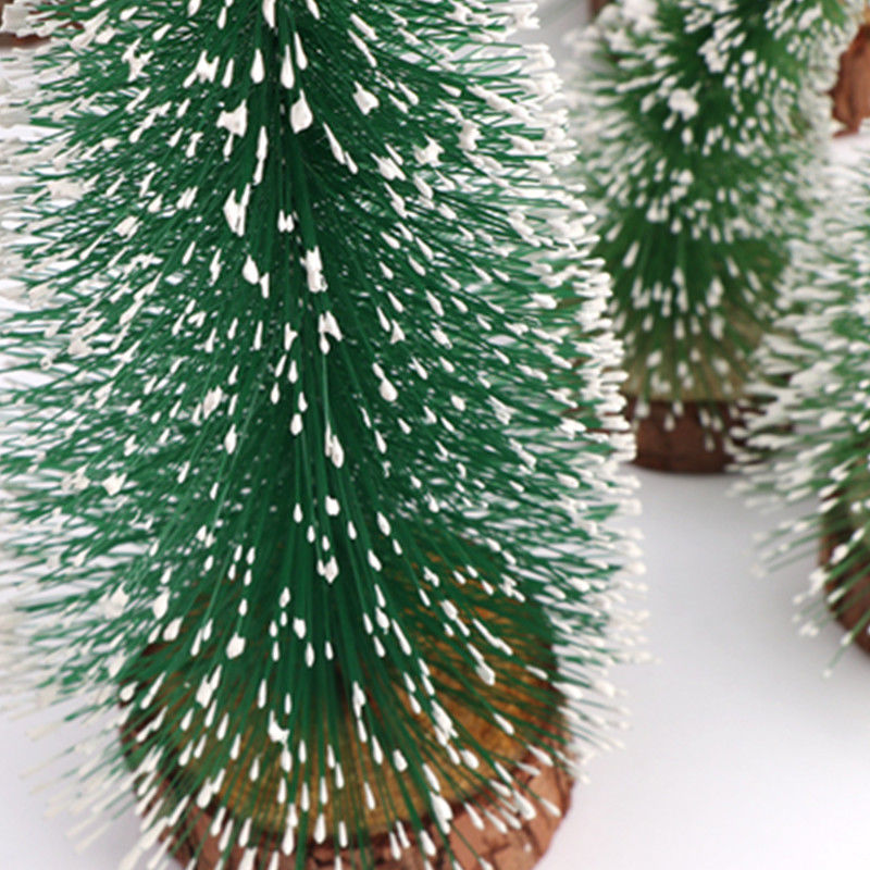 Beautiful Snow Frost Mini Christmas Tree Flocked Small Cedar Ornaments Home Pine Needle Tabletop Decor Wooden Base Xmas Tree