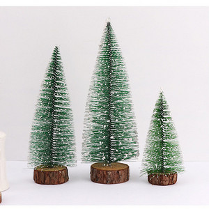 Beautiful Snow Frost Mini Christmas Tree Flocked Small Cedar Ornaments Home Pine Needle Tabletop Decor Wooden Base Xmas Tree