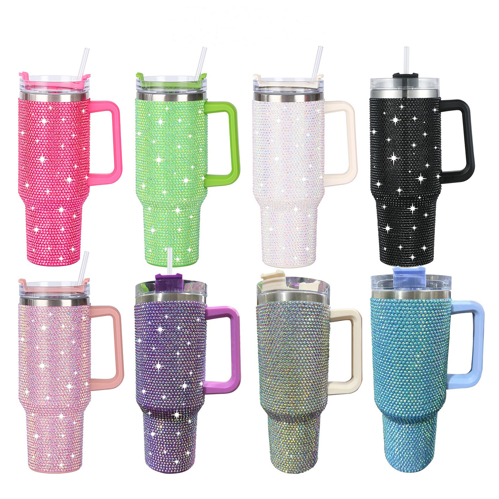 Portable Rhinestones Car Cup Sparkling Mug 40oz Vacuum Water Bottle With Handle Bling Diamond Travel Tumbler Thermos Cup