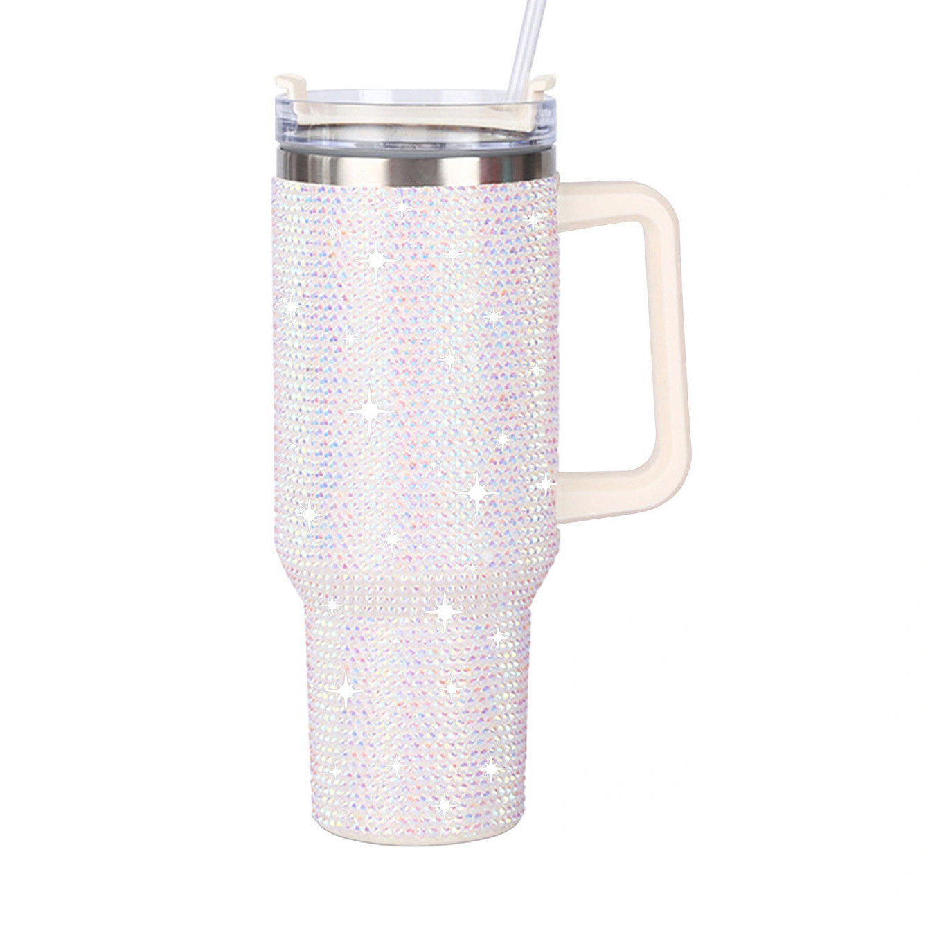 Portable Rhinestones Car Cup Sparkling Mug 40oz Vacuum Water Bottle With Handle Bling Diamond Travel Tumbler Thermos Cup