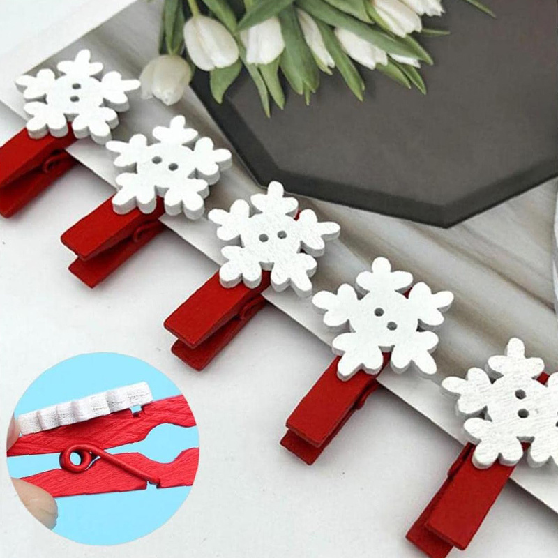 Christmas Snowflake Wooden Clips Festival Birthday Party Decoration Mini Card Pegs Wall Photo Memo Clamp Clothespin Crafts