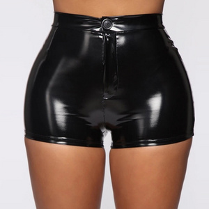 Night Club Queen Booty Lifting Skin Tight Shorts For Women Black PU High Waisted Short Pants