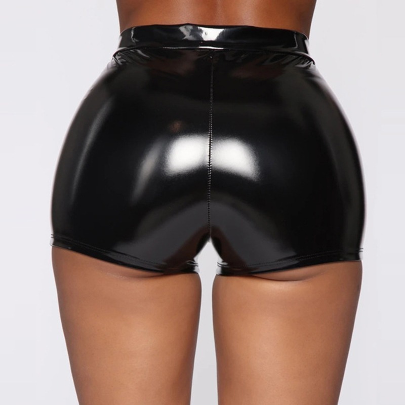 Night Club Queen Booty Lifting Skin Tight Shorts For Women Black PU High Waisted Short Pants