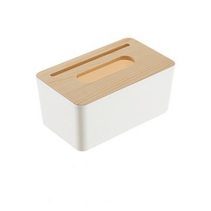 YIWU QIYENew Nordic style wooden cover with phone holder tissue box household napkin storage rack wooden tissue tube