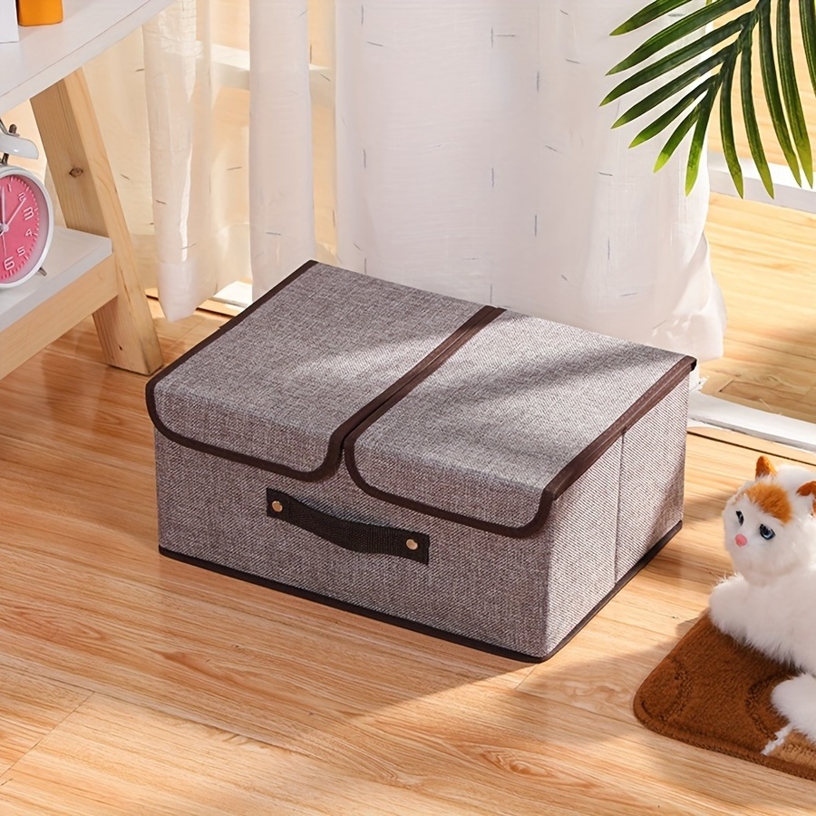 YIWU QIYE Double lid storage box fabric cotton linen toys clothing sorting box easy to carry foldable storage box with lid