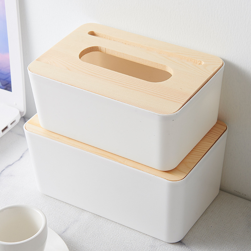 YIWU QIYENew Nordic style wooden cover with phone holder tissue box household napkin storage rack wooden tissue tube