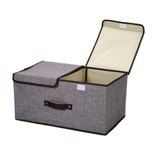 YIWU QIYE Double lid storage box fabric cotton linen toys clothing sorting box easy to carry foldable storage box with lid