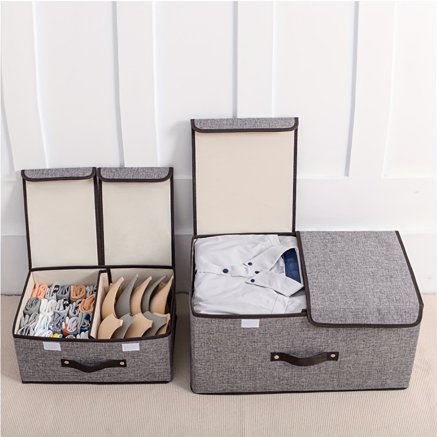 YIWU QIYE Double lid storage box fabric cotton linen toys clothing sorting box easy to carry foldable storage box with lid