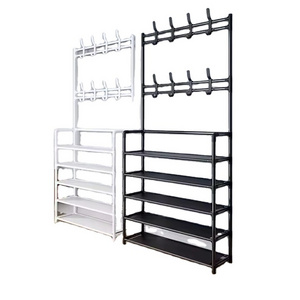 Assembly Coat Clothes  Storage Floor Stand Entryway Shelf Folding Shoe Rack For Bedroom Dormitory With Hangers Hooks