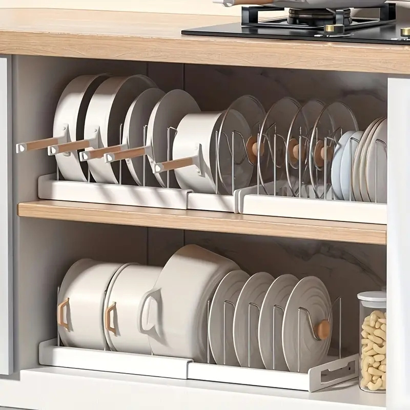 Kitchenware Organizer Shelf With Expandable Pot Lid HolderJtensil Rack, Dish Drainboard, And Pull-Out Drawer,Cabinet pot rack