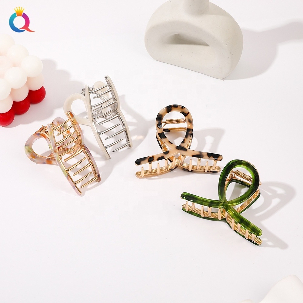 short jaw metal hair claw with  acetate ornament  hair claw clip for thin hair