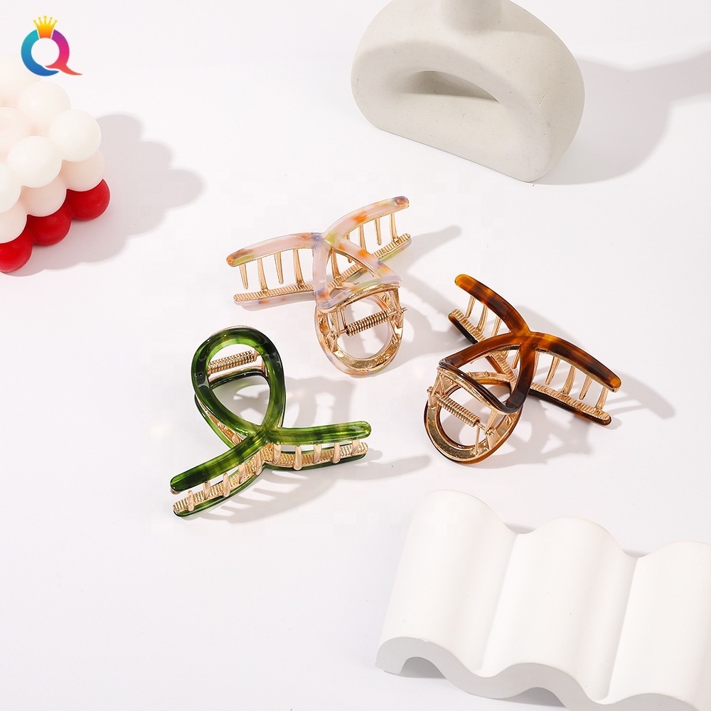 short jaw metal hair claw with  acetate ornament  hair claw clip for thin hair