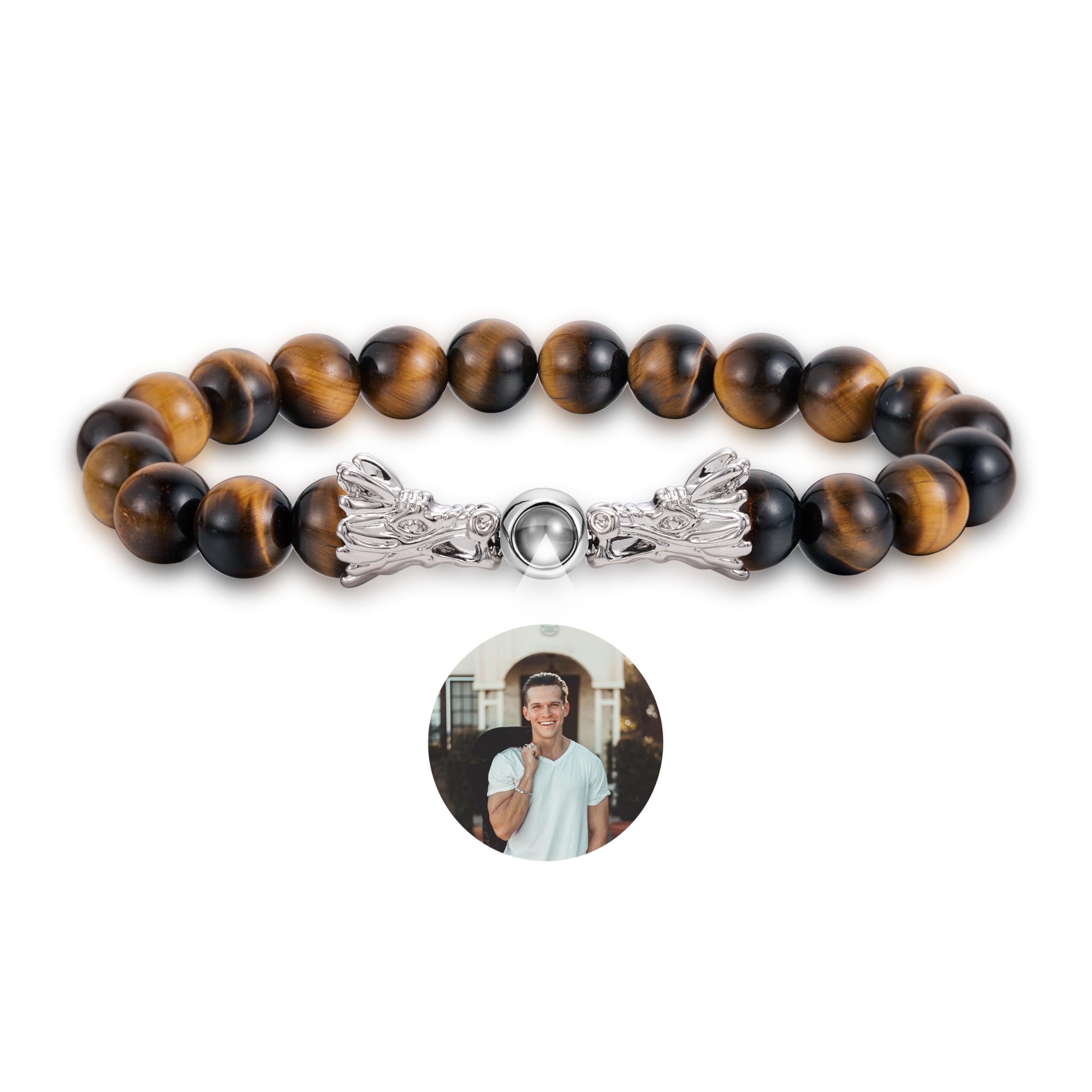 New Design Natural Stone Tiger Eye Beads Bracelet Customized Photo Bracelet for Men Women Couple Gift