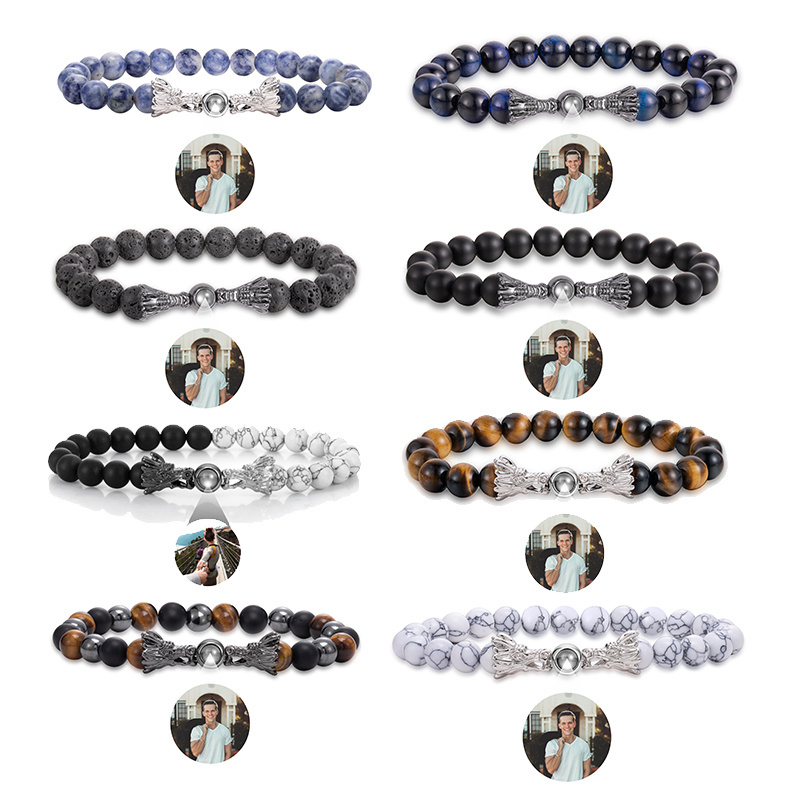 New Design Natural Stone Tiger Eye Beads Bracelet Customized Photo Bracelet for Men Women Couple Gift