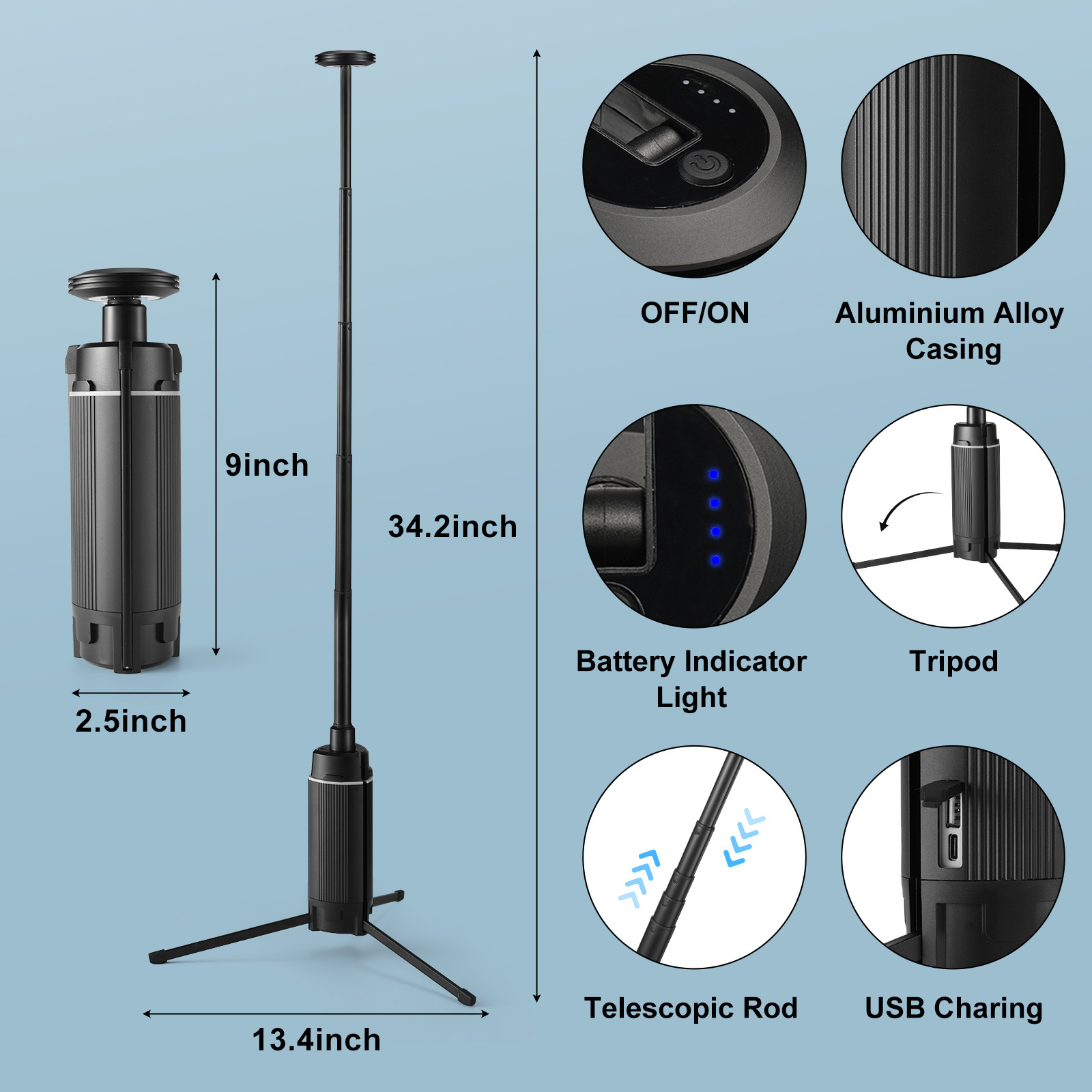 Portable Outdoor LED Tent Camping Folding Lamp 12000 mAh Rechargeable Retractable Camping Light