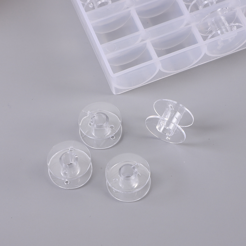 25pcs Empty Bobbins Sewing Machine Spools Clear Plastic With Case Storage Box