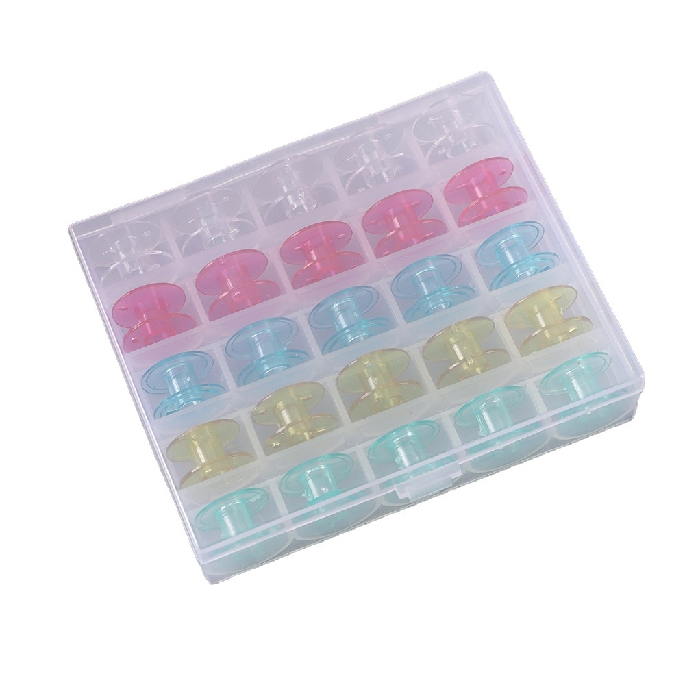 25pcs Empty Bobbins Sewing Machine Spools Clear Plastic With Case Storage Box