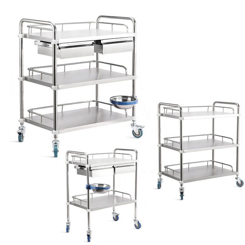 Good Quality Cheap Medical Stainless Steel Instrument Trolley Assembled Medicine Cart