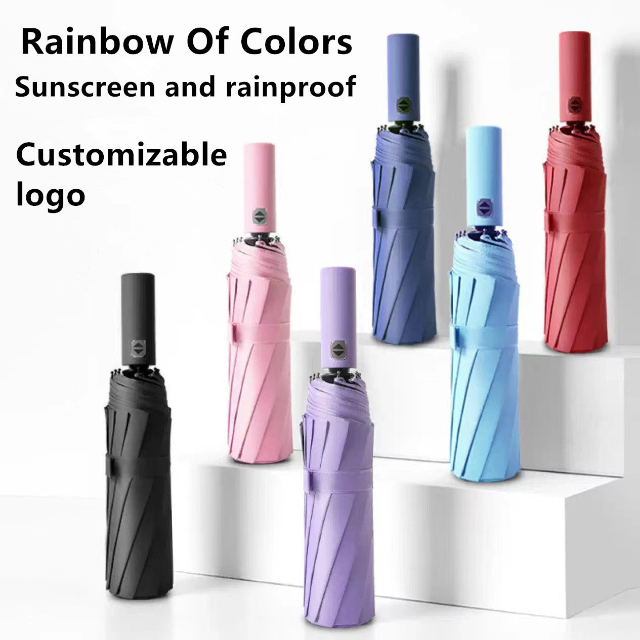 High quality three fold automatic sunshade umbrella supports customized advertising print umbrella with 12 umbrella ribs