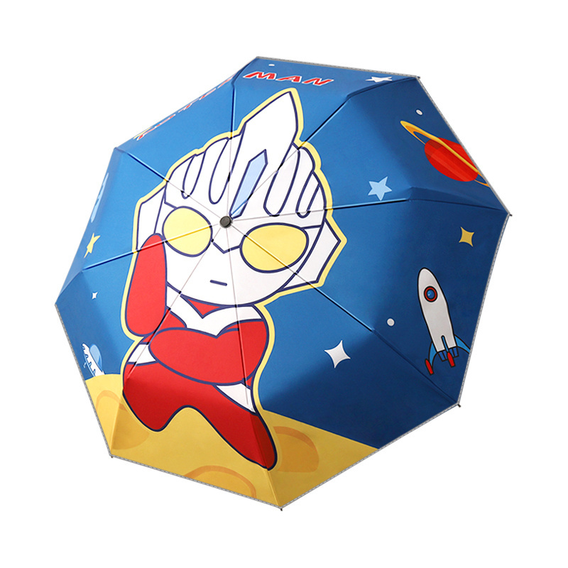 Cartoon cute children's special umbrella three fold automatic umbrella anti-rebound safety umbrella reflective strip halo