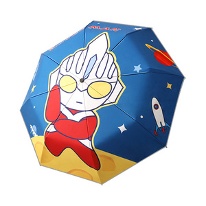 Cartoon cute children's special umbrella three fold automatic umbrella anti-rebound safety umbrella reflective strip halo