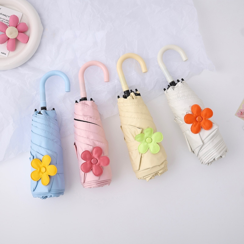 Small fresh candy color curved handle five folding umbrella cute small portable girls with sun umbrella wholesale customization