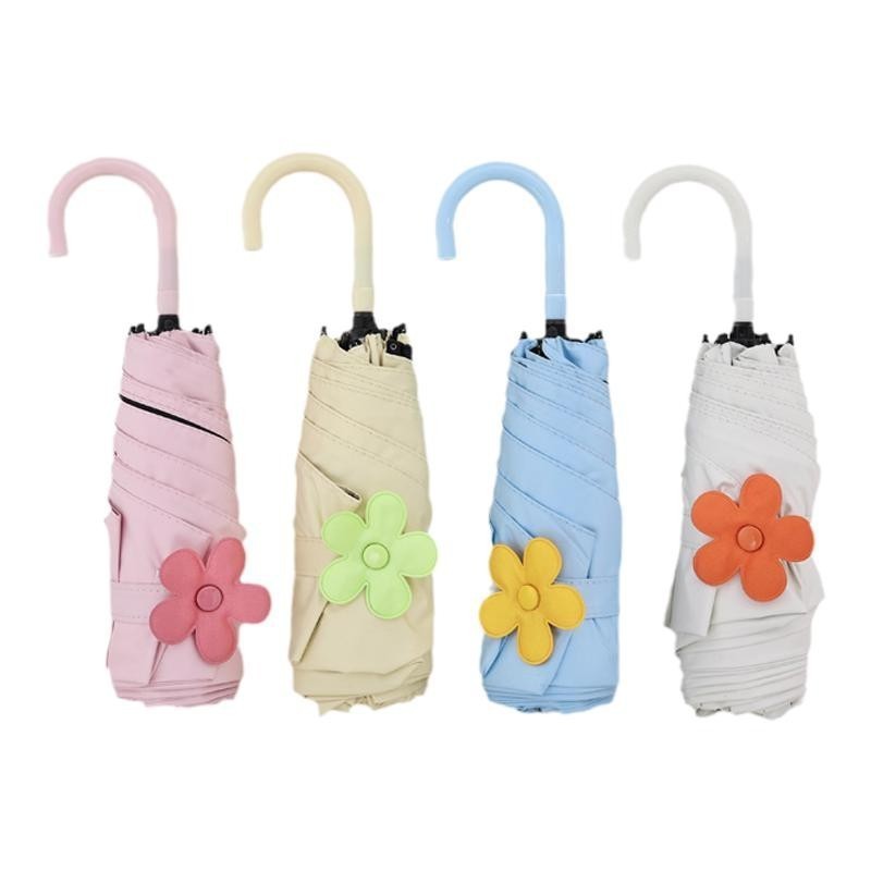 Small fresh candy color curved handle five folding umbrella cute small portable girls with sun umbrella wholesale customization