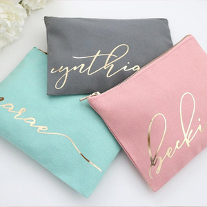 wholesale canvas zipper pouch Custom Cosmetic Bag Best Friend Gift Bridesmaid Gift Makeup Brush Bag With Custom Gold Zipper