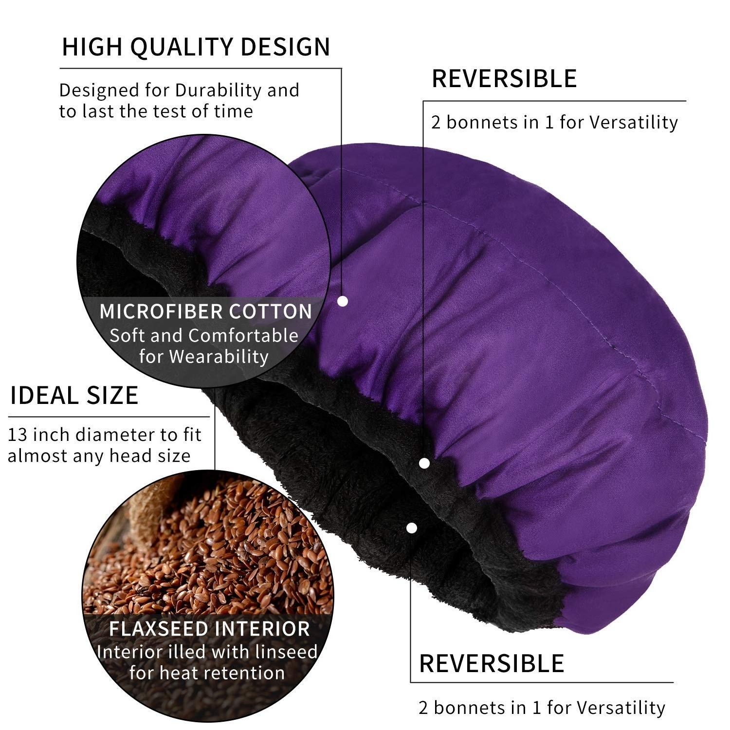 Cordless Flaxseed Thermal Bonnet Cap Hair Steamer Deep Conditioning Heat Cap Microwaveable Cap for Natural Curly Hair Care