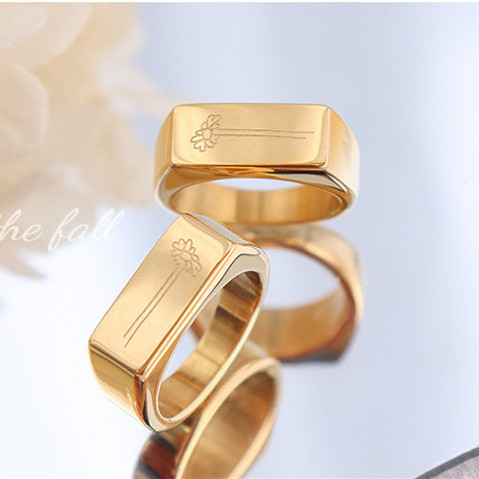 custom signet ring men gold blank  High quality polishing Stainless steel signet ring  jewelry