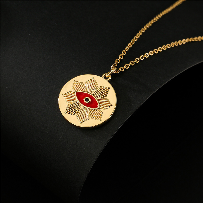 kolye Wholesale Eye round coin Necklace copper Pendant Necklace 18K Gold Necklace For Women jewelry  SL-021