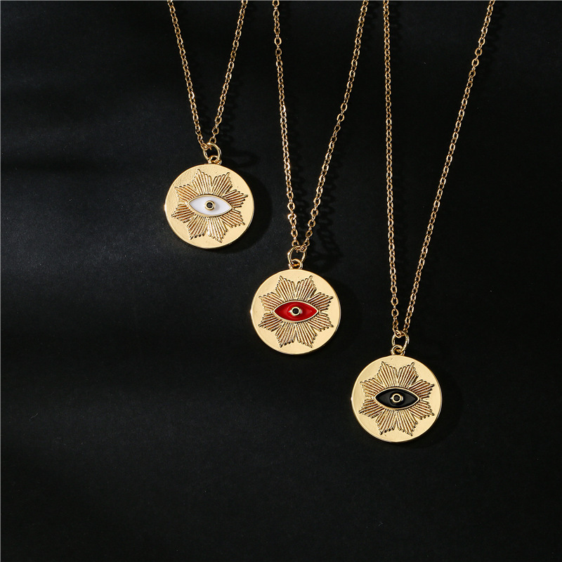 kolye Wholesale Eye round coin Necklace copper Pendant Necklace 18K Gold Necklace For Women jewelry  SL-021