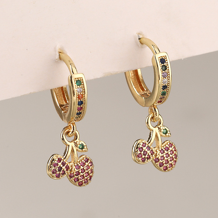 High Quality 18K Gold Plated cherry dragon Hoop Earring With Luxury Colorful Zircon Earrings SL-E046