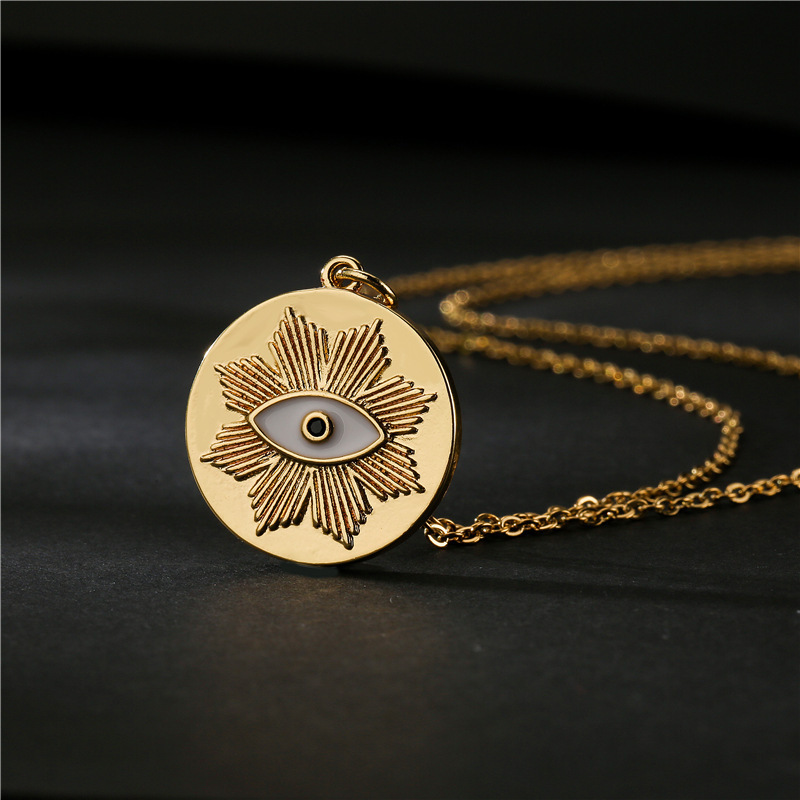 kolye Wholesale Eye round coin Necklace copper Pendant Necklace 18K Gold Necklace For Women jewelry  SL-021