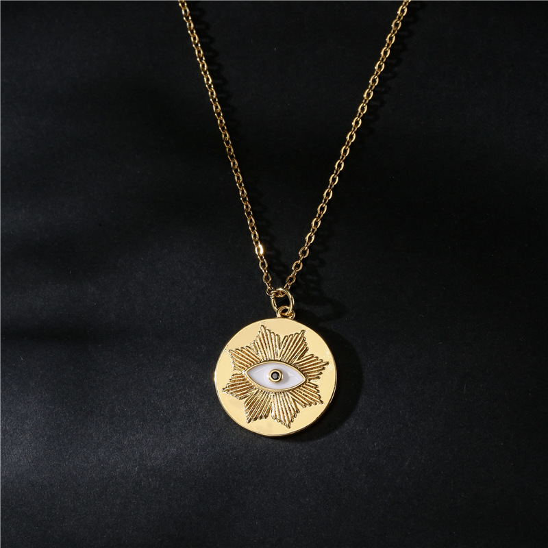 kolye Wholesale Eye round coin Necklace copper Pendant Necklace 18K Gold Necklace For Women jewelry  SL-021