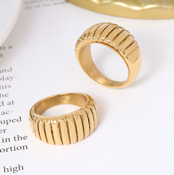 Salee18k gold plated filled band  stainless steel chunky croissant ring men rings jewelry for men woman jewelry SL-R013