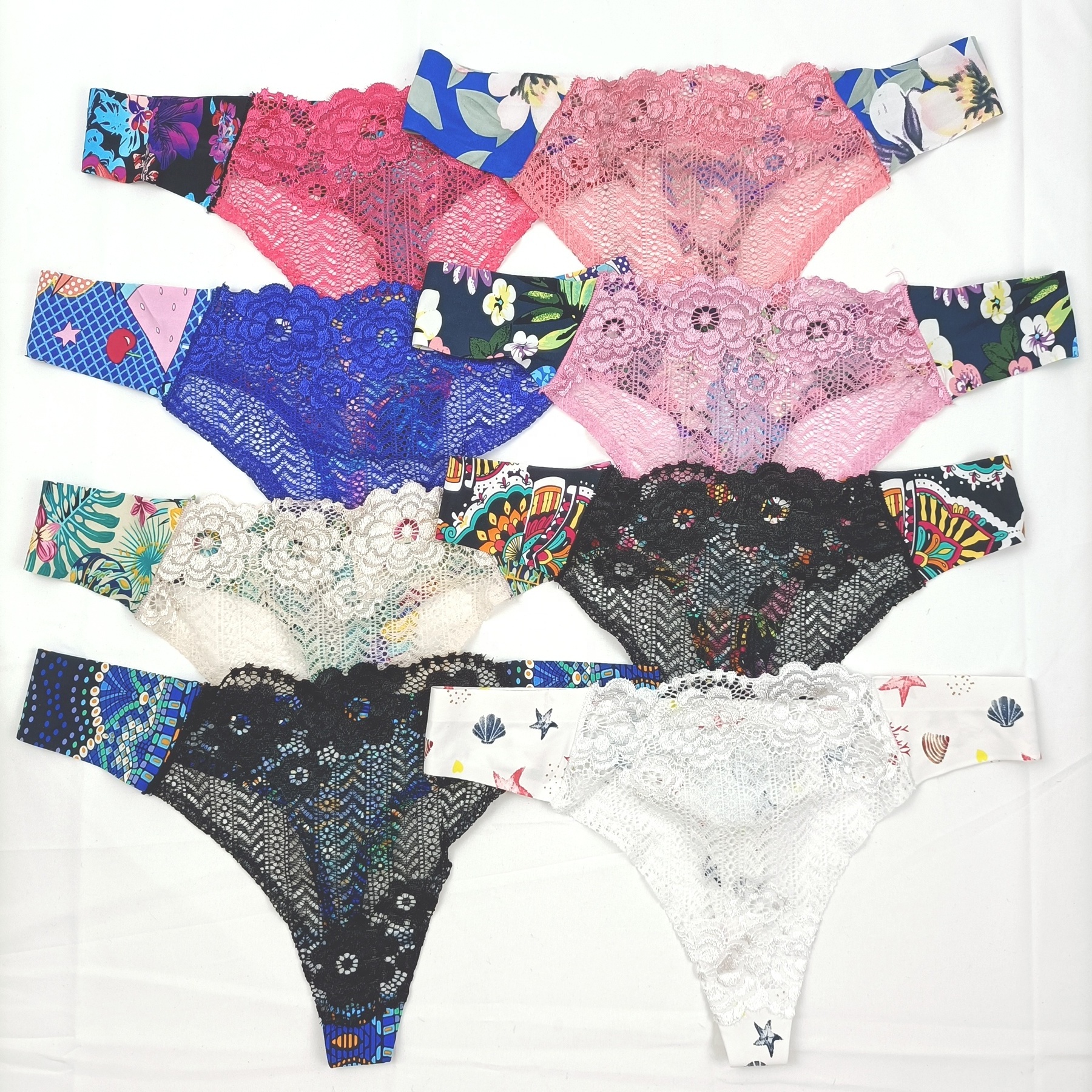 Factory OEM hot sale young girls nylon lace printing Thongs for women custom