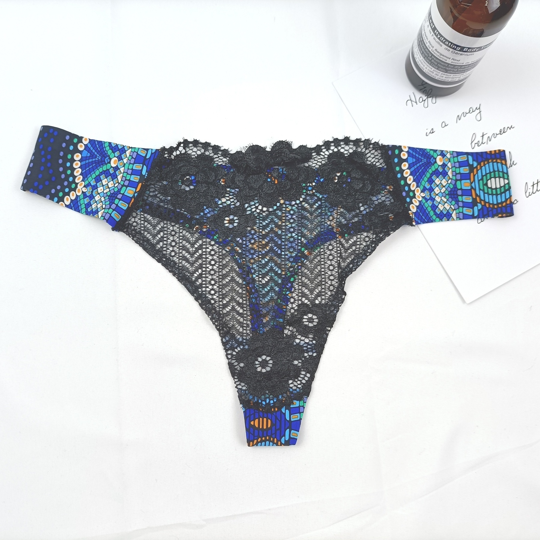 Factory OEM hot sale young girls nylon lace printing Thongs for women custom