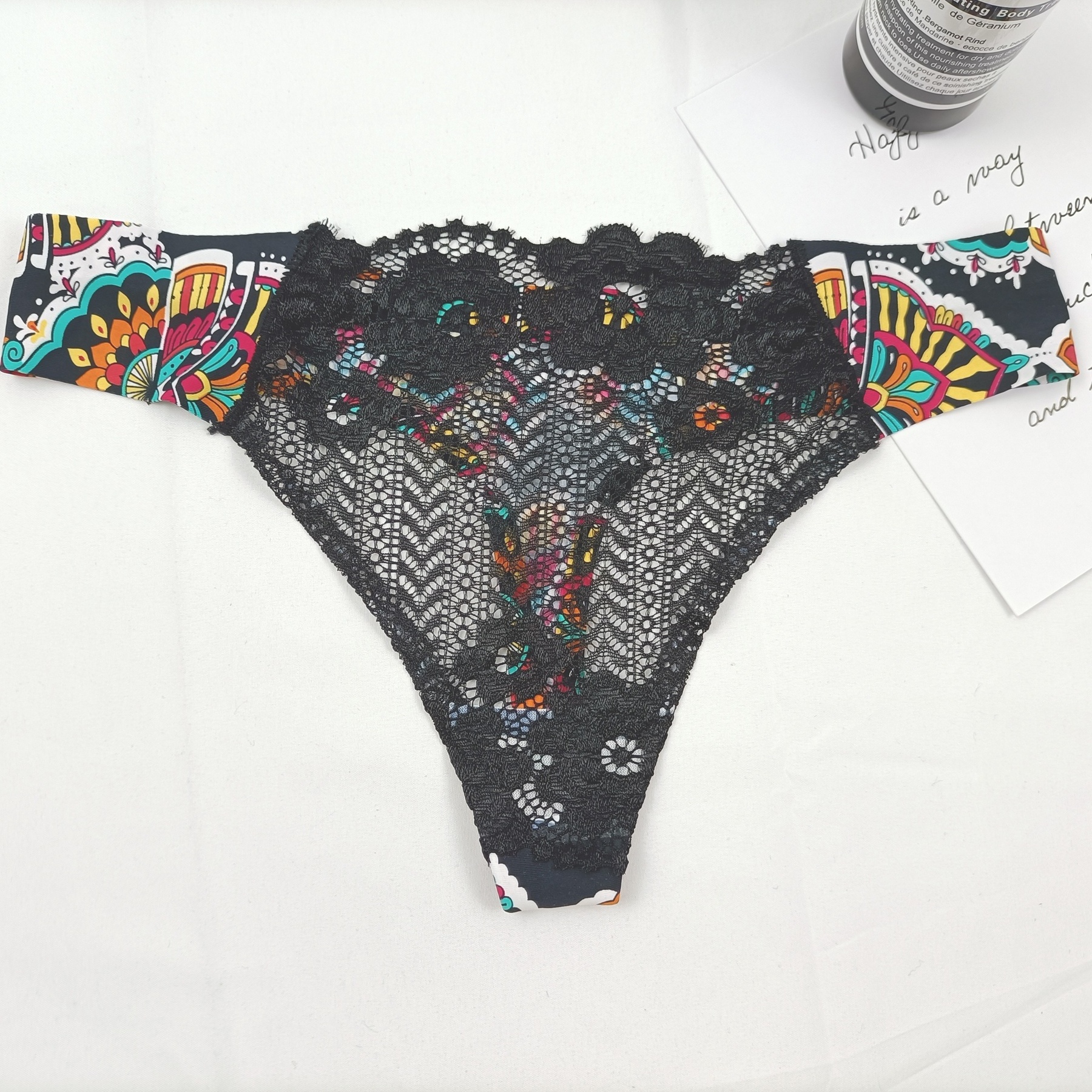 Factory OEM hot sale young girls nylon lace printing Thongs for women custom