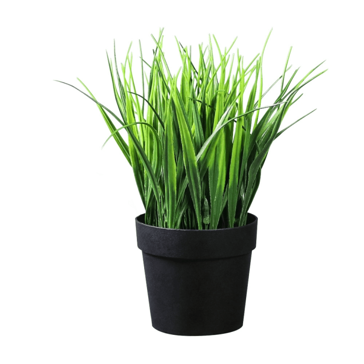 Artificial Bonsai Potted Plant For Home Gardening Customized Green Monochrome 21 Cm High Small Black Pot Spring Grass